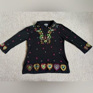 Berek M Crochet Trim Knit Sweater Top Pull Over Heart Berer